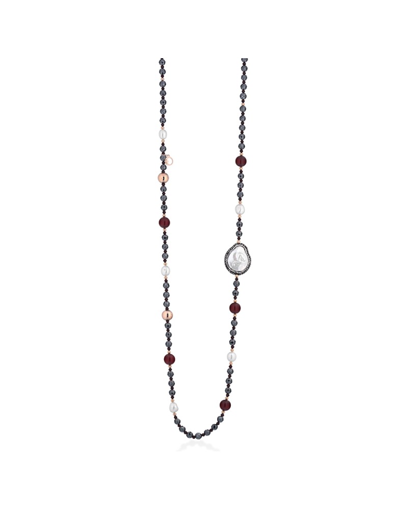Collana Lelune Glamour - Argento 925% Rosato - Perle-Ematite-LGNK780.2