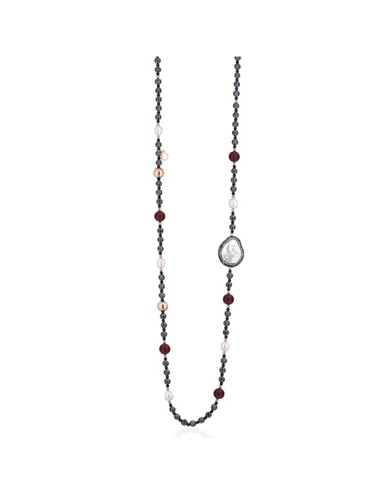 Lelune Glamour Necklace - 925% Pink Silver - Pearls-Hematite-LGNK780.2