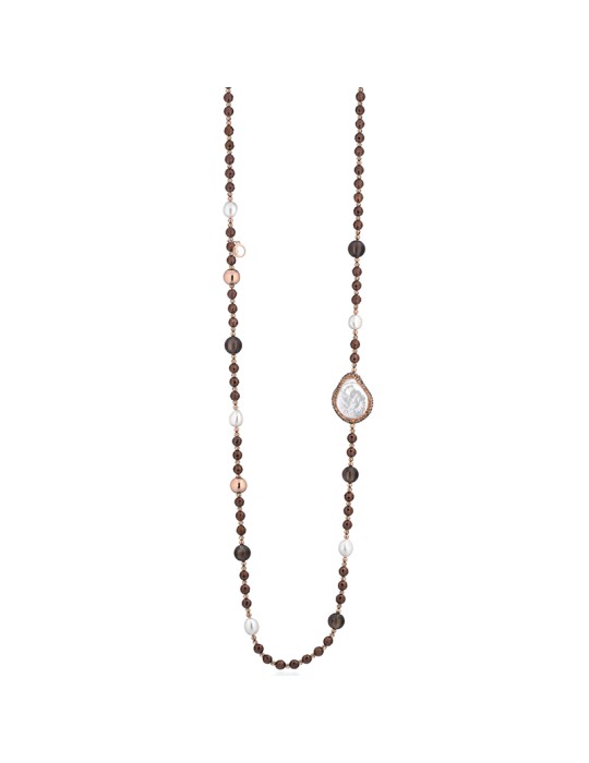 Collana Lelune Glamour-Argento 925% Rosato-Perle-Quarzo Fumè-LGNK780.3