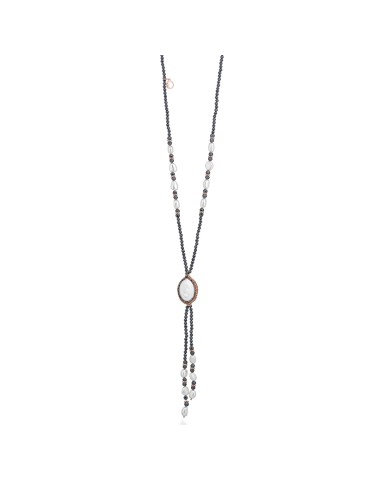 Collana Lelune Glamour-Argento 925% Rosato-Perla Flat-Ematite-LGNK781.1