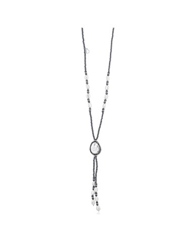 Lelune Glamour Necklace - 925% Silver - Flat Pearl - Hematite - LGNK781