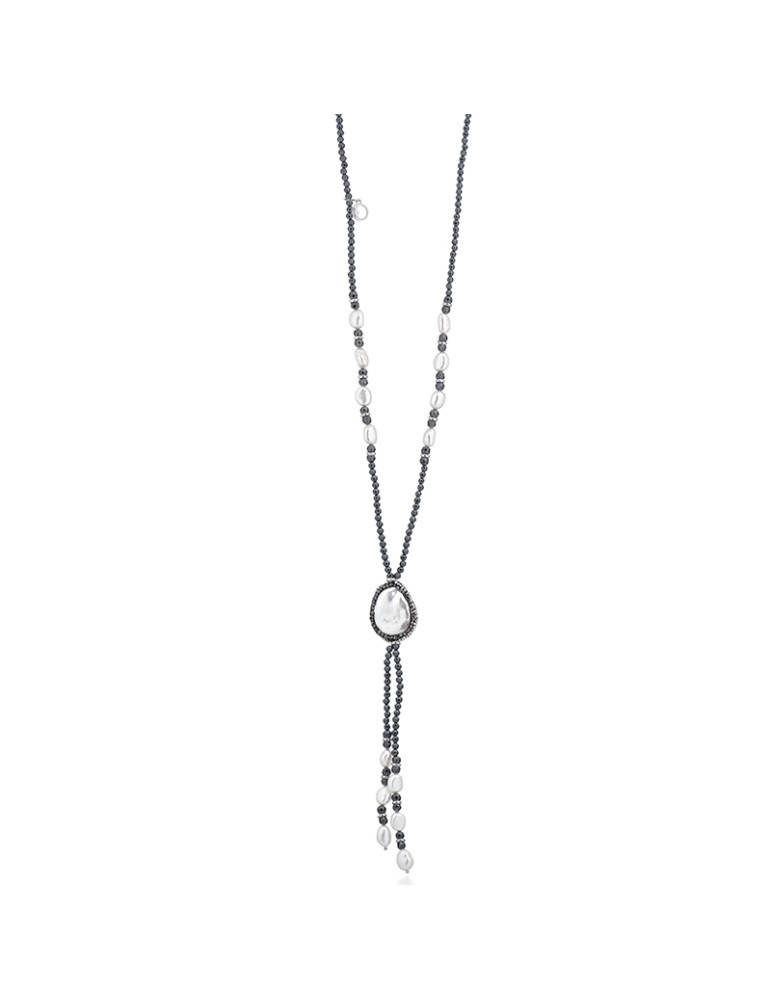 Collana Lelune Glamour - Argento 925% - Perla Flat - Ematite - LGNK781