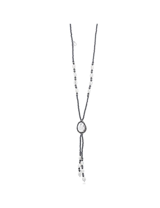 Collana Lelune Glamour - Argento 925% - Perla Flat - Ematite - LGNK781