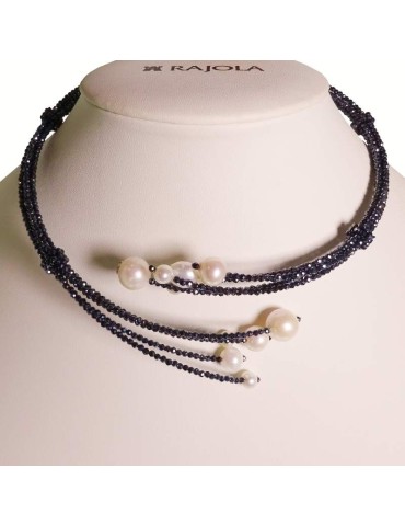 Rajola Necklace - Multistrand-Blue Spinel-White Pearls-54-497-2