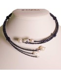 Rajola Necklace - Multistrand-Blue Spinel-White Pearls-54-497-2