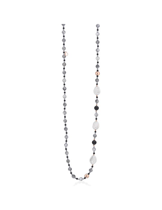 Lelune Glamour Necklace - Flat Pearls - Cloudy Quartz - LGNK783