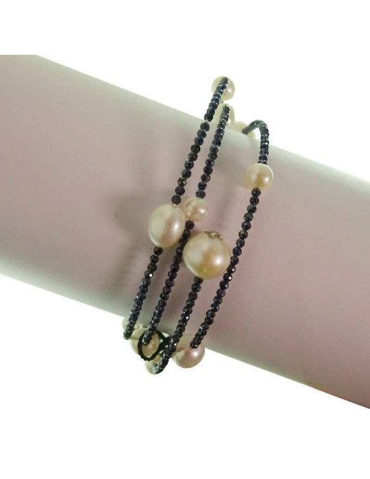 Rajola Bracelet - Multistrand - Blue Spinel - White Pearls-54-497-218