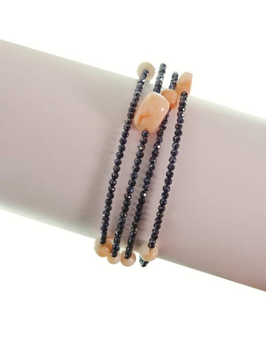 Rajola Bracelet - Multistrand - Blue Spinel - Pink Coral -54-497-418