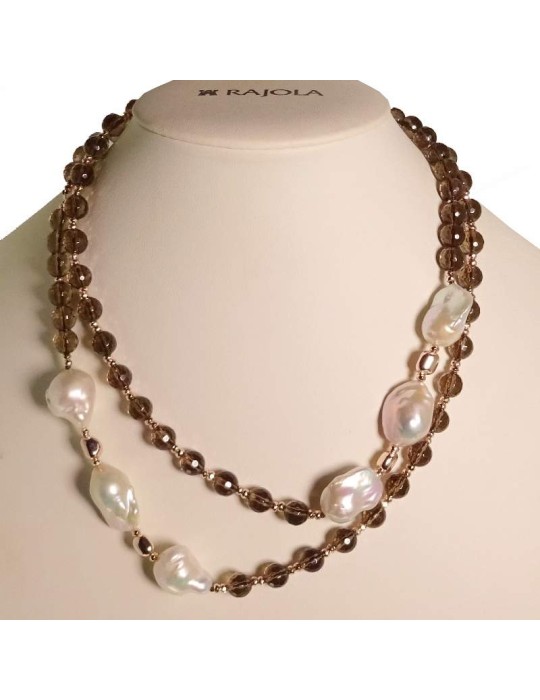 Collana Rajola - Girocollo - Perle Barocche - Quarzo Fumè - 54-658-42C