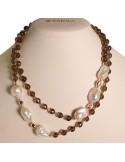 Rajola Necklace - Choker - Baroque Pearls - Smoky Quartz - 54-658-42C