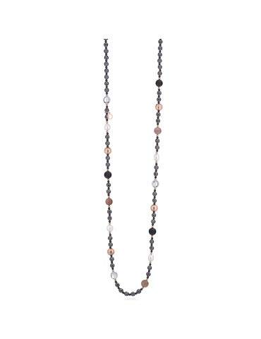 Collana Lelune Glamour-Argento 925% Rosato-Perle-Ematite Nera-LGNK784