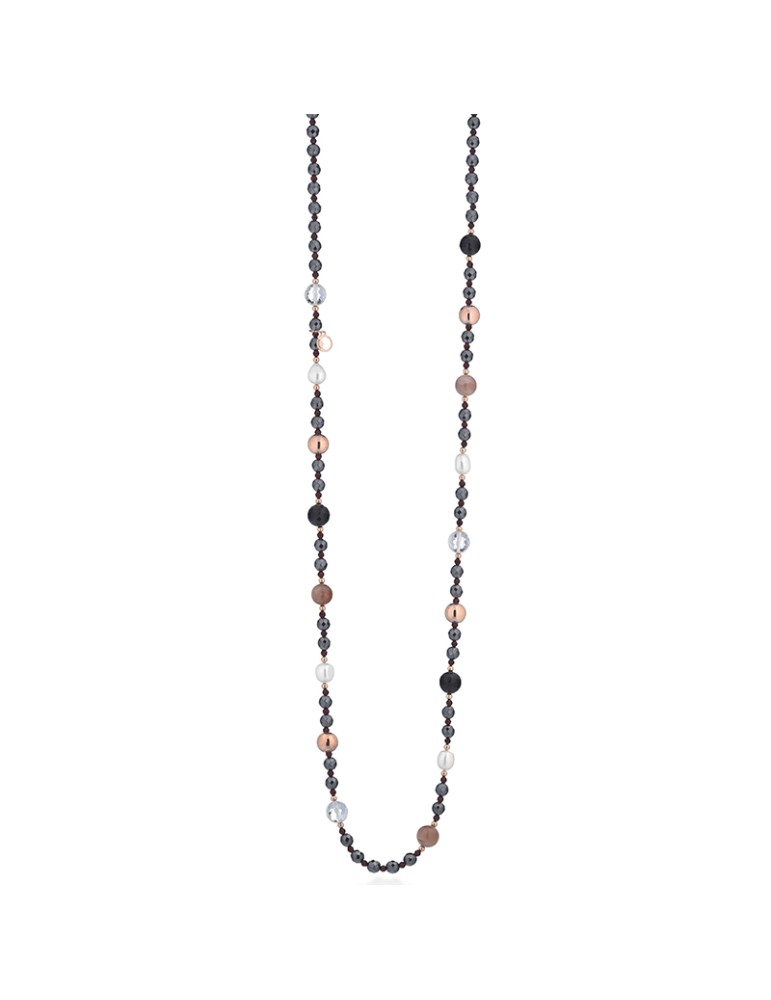 Lelune Glamour Necklace-925% Pink Silver-Pearls-Black Hematite-LGNK784