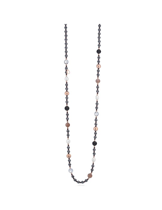 Lelune Glamour Necklace-925% Pink Silver-Pearls-Black Hematite-LGNK784