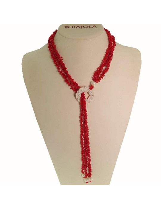 Rajola Necklace - Multistrand - Red Coral-Sardonic Cameo-56-685-36X