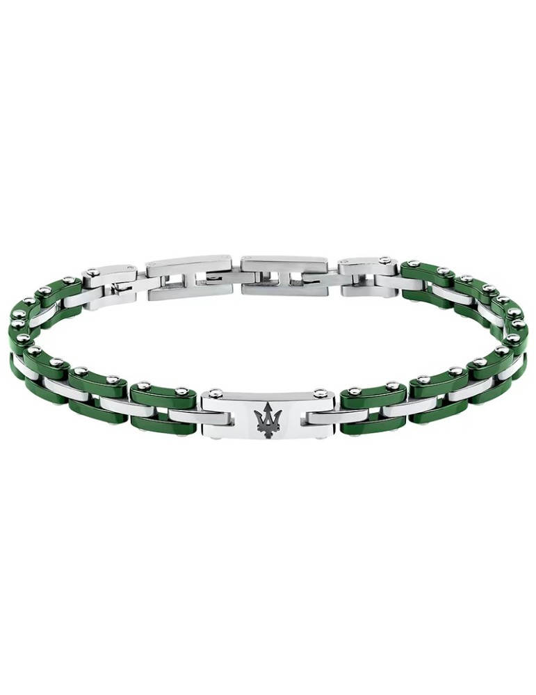 Maserati Bracelet - 316L Steel - Green Links - Silver - JM425ATZ66