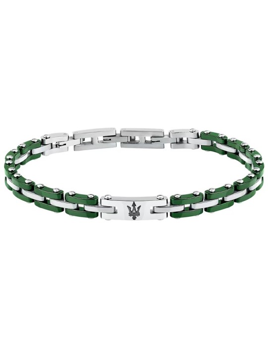 Maserati Bracelet - 316L Steel - Green Links - Silver - JM425ATZ66
