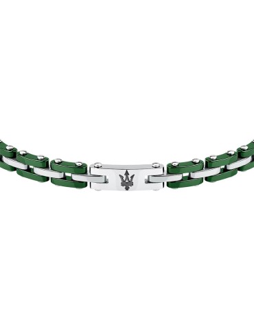 Maserati Bracelet - 316L Steel - Green Links - Silver - JM425ATZ66 2