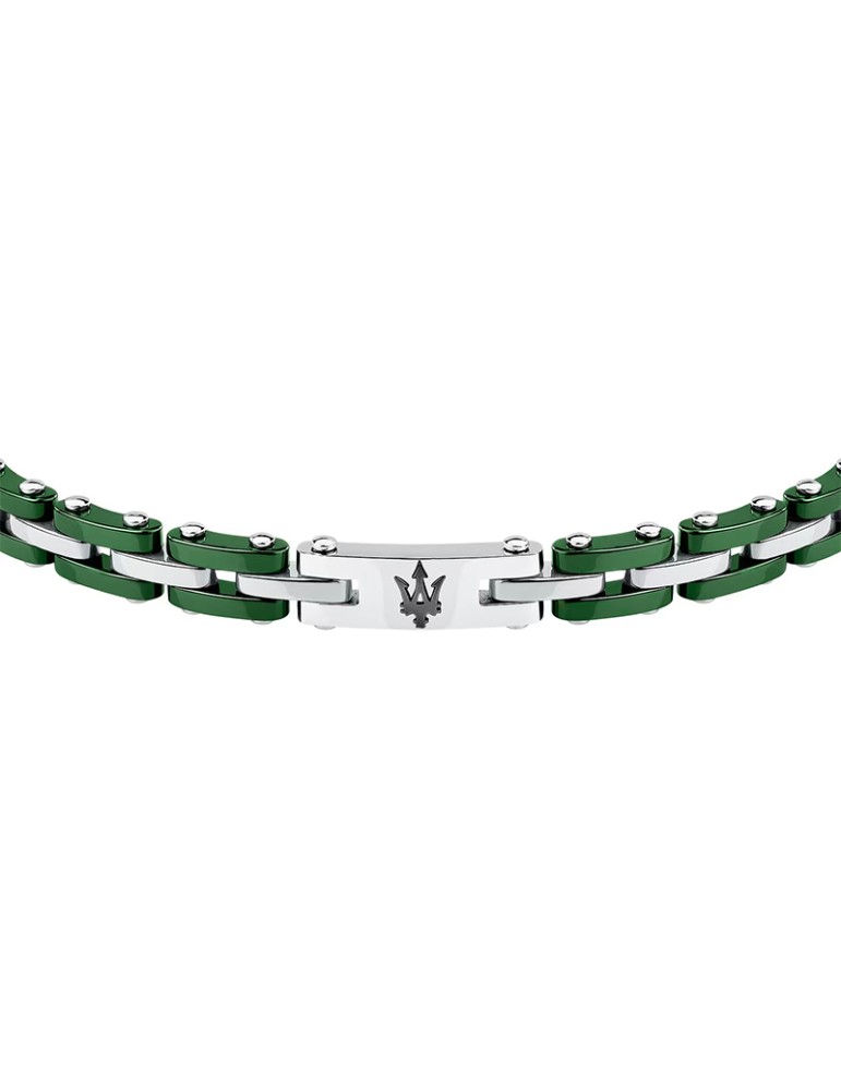 Maserati Bracelet - 316L Steel - Green Links - Silver - JM425ATZ66