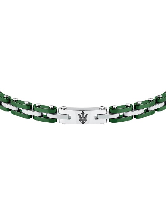 Maserati Bracelet - 316L Steel - Green Links - Silver - JM425ATZ66