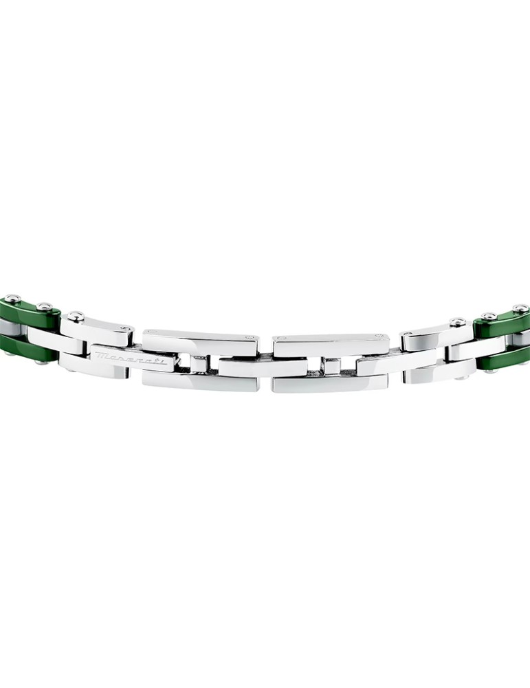Maserati Bracelet - 316L Steel - Green Links - Silver - JM425ATZ66