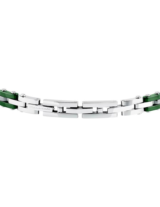 Maserati Bracelet - 316L Steel - Green Links - Silver - JM425ATZ66