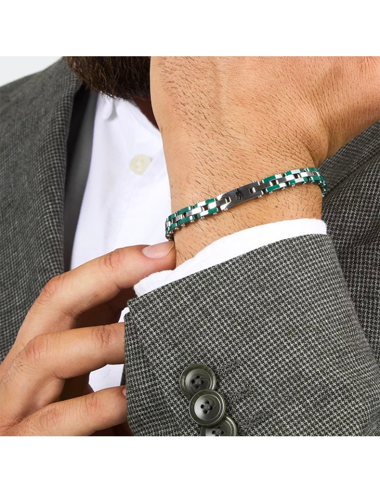 Maserati Bracelet - 316L Steel - Green Links - Silver - JM425ATZ66