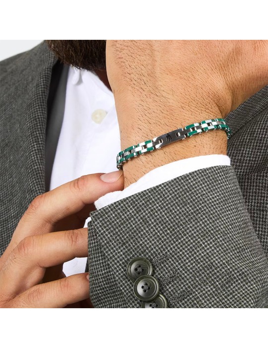 Maserati Bracelet - 316L Steel - Green Links - Silver - JM425ATZ66