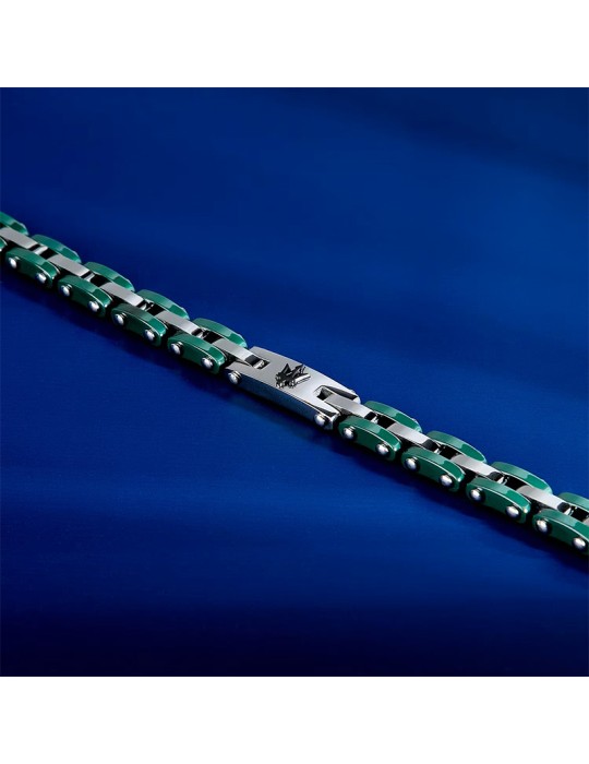 Maserati Bracelet - 316L Steel - Green Links - Silver - JM425ATZ66