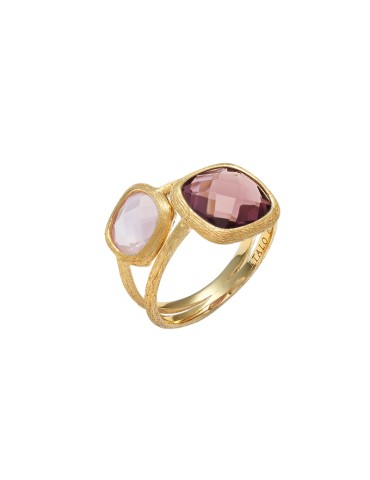 Anello Italo Bottene - Petra in Oro Giallo 18 carati con Granato e Quarzo rosa - 0