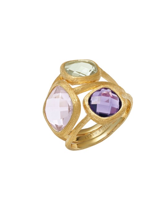 Anello Italo Bottene - Petra in Oro Giallo 18 carati con Quarzo, Ametista e Prasiolite - 0