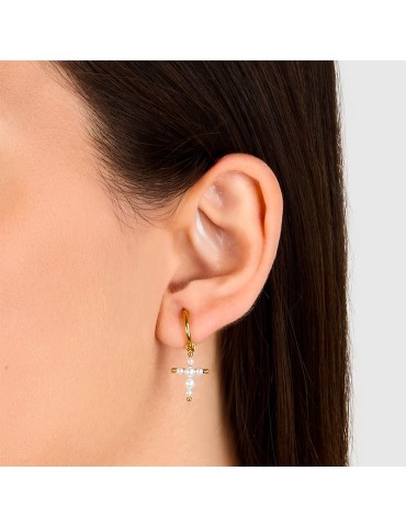 Chiara Ferragni Earrings-Golden Steel-Cross Pearl Pendant-J19AWC24 2