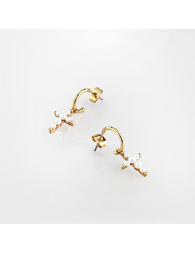 Orecchini Chiara Ferragni-Acciaio Dorato-Croce Pendente di Perle-J19AWC24