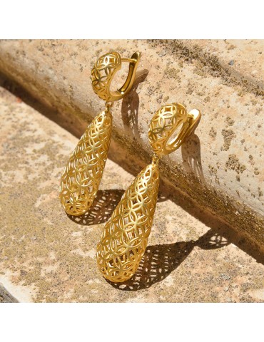 Salvatore Plata Earrings-Worked Pendants-925% Silver Golden-151A0181 2