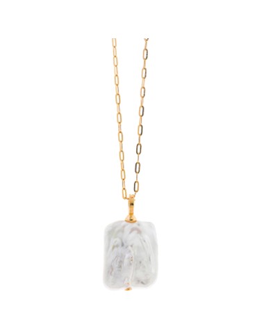 Salvatore Plata Necklace-925% Silver Golden-Rectangular Pearl-275C0002