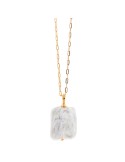Salvatore Plata Necklace-925% Silver Golden-Rectangular Pearl-275C0002