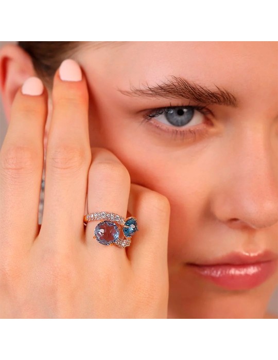 Bronzallure Ring - Rosé-Prisma Gem Blue-Size 14-WSBZ02389. BLUE-SP-14
