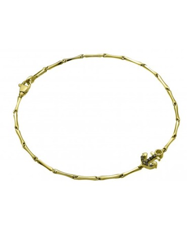 Chimento Bamboo Shine Bracelet in 18K Yellow Gold with Anchor and Black Diamonds - 19 cm - 0