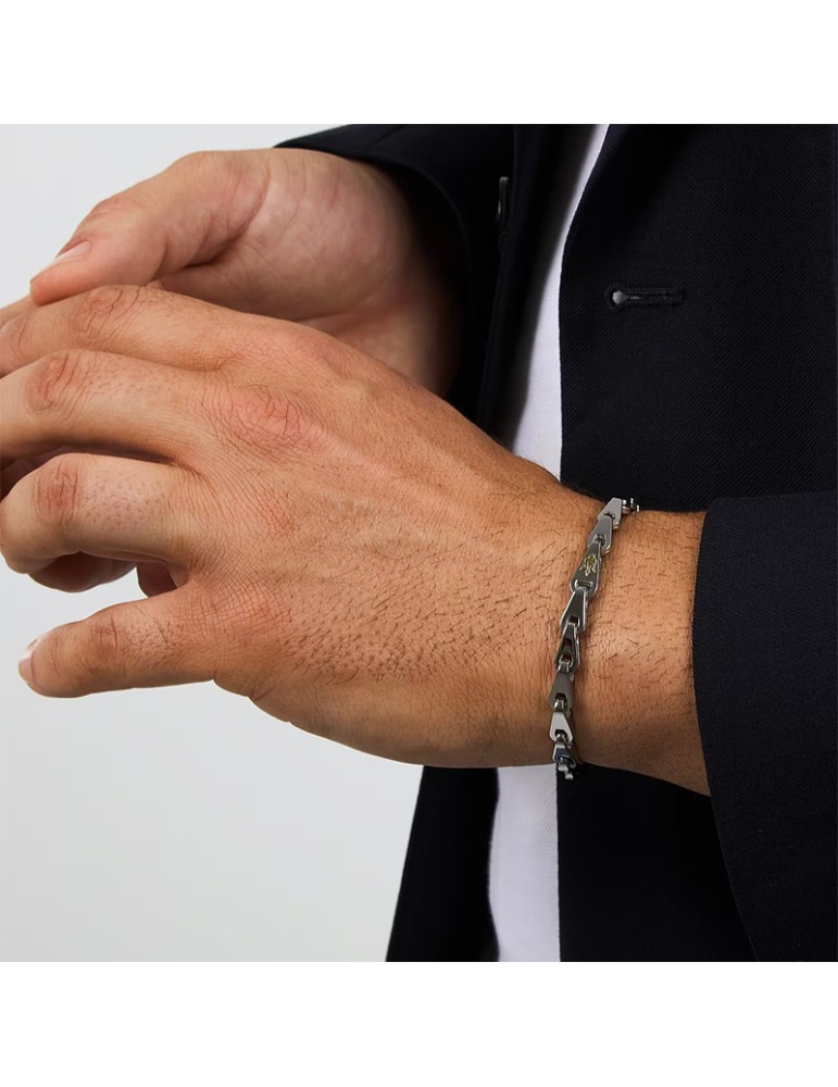 Maserati Bracelet- Steel-Silver Links-Golden Tridient-JM425AVD102