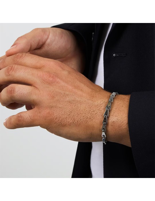 Maserati Bracelet- Steel-Silver Links-Golden Tridient-JM425AVD102