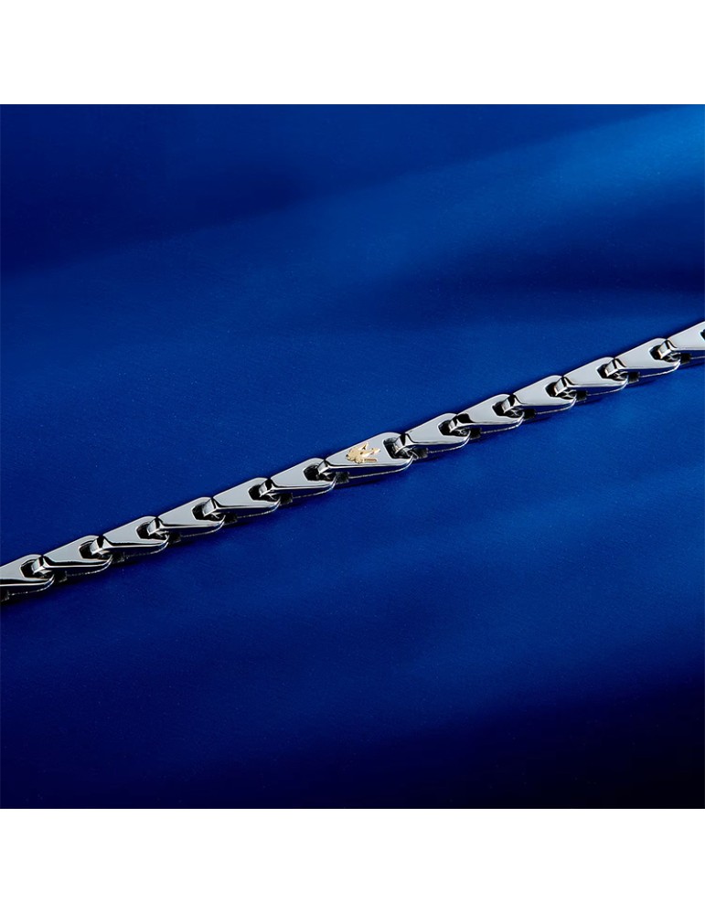 Bracciale Maserati- Acciaio-Maglie Silver-Tridiente Dorato-JM425AVD102
