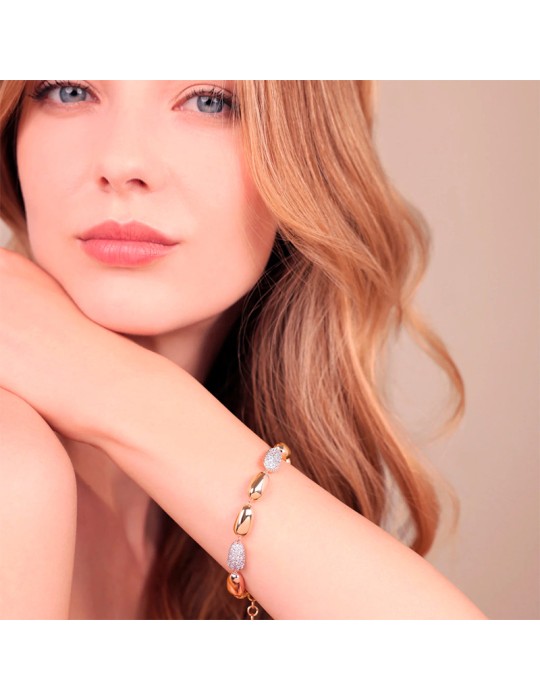 Bronzallure Bracelet - Altissima Rose Gold with Shiny Nuggets and Cubic Zirconia - 0