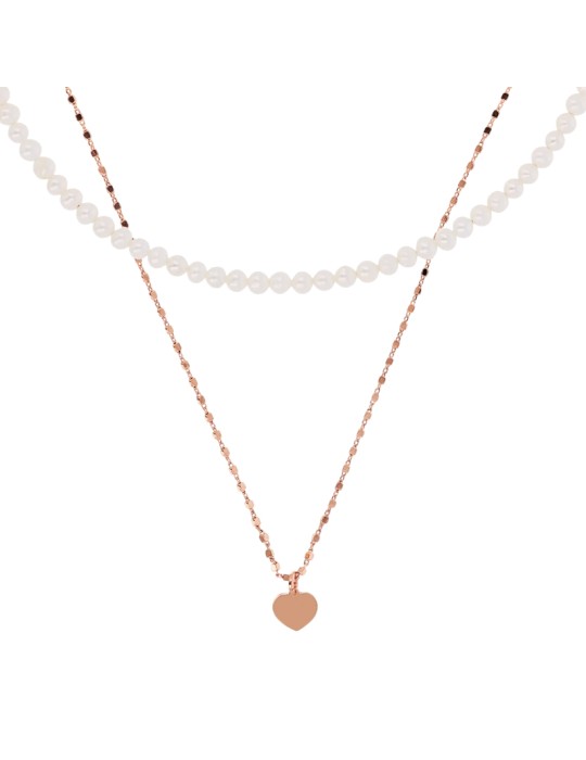 Collana Bronzallure - Rose Gold - Perle Bianche - Cuore-WSBZ02223.WPRL