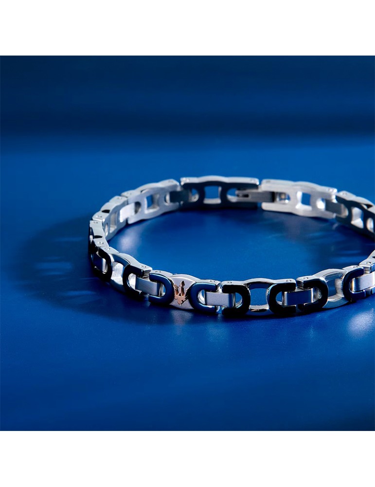 Bracciale Maserati - Maglie Blu - Tridente PVD Rose Gold - JM425AVD96