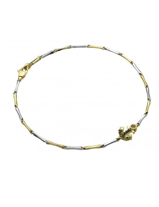 Bracciale Chimento - Bamboo Shine in Oro Bicolore con Ancora e Diamanti Neri - 19 cm - 0
