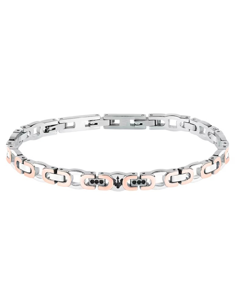 Bracciale Maserati-Acciaio 316L-Maglie Rosè-Cristalli Neri-JM425AVD97