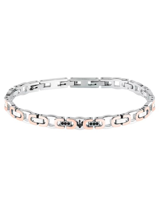 Bracciale Maserati-Acciaio 316L-Maglie Rosè-Cristalli Neri-JM425AVD97