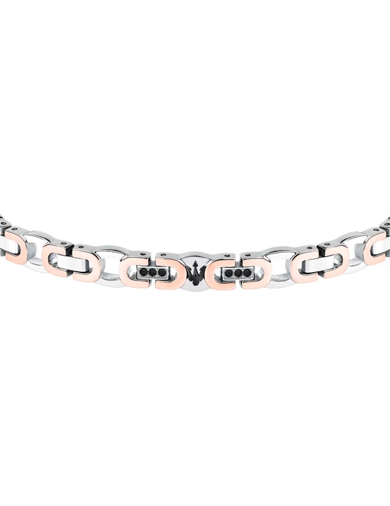 Bracciale Maserati-Acciaio 316L-Maglie Rosè-Cristalli Neri-JM425AVD97