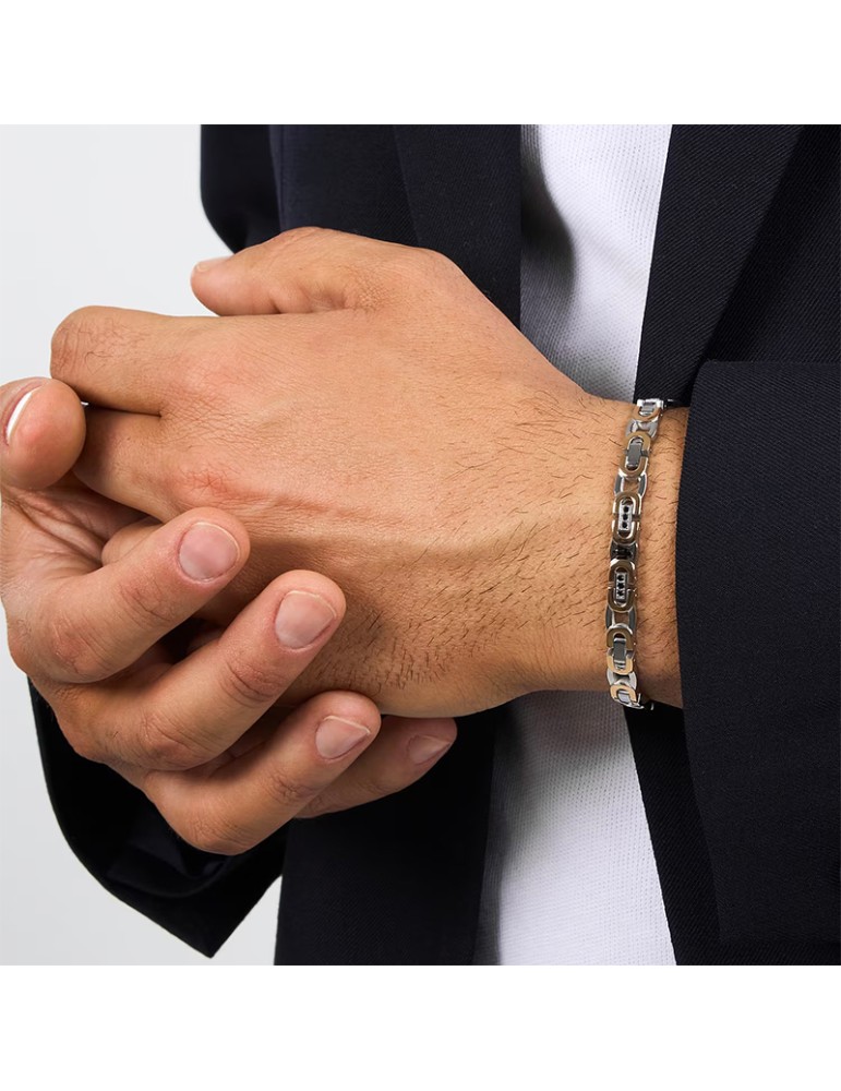 Bracciale Maserati-Acciaio 316L-Maglie Rosè-Cristalli Neri-JM425AVD97