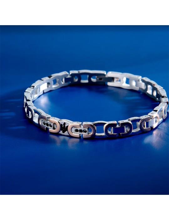 Bracciale Maserati-Acciaio 316L-Maglie Rosè-Cristalli Neri-JM425AVD97