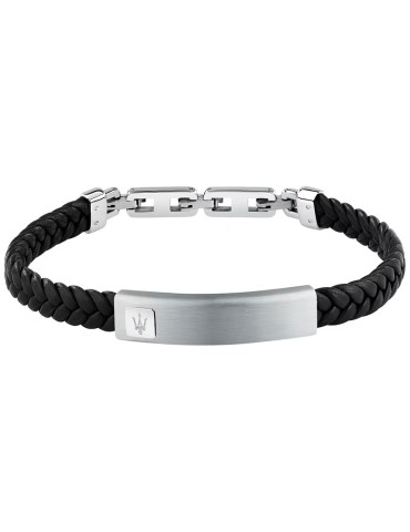Bracciale Maserati - Pelle Riciclata Nera -Targa in Acciaio-JM525AVE34